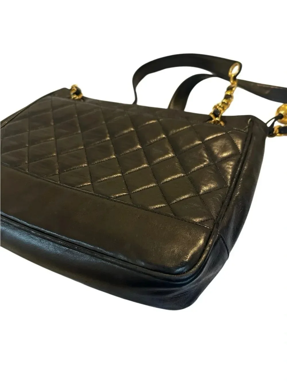 CHANEL Black Quilted Leather Shoulder Bag with Gold Hardware